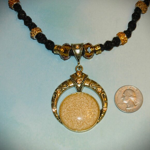 Luxurious Gold Toned Crescent Moon on a Handmade Black 22 1/4" Chain - Picture 4 of 5